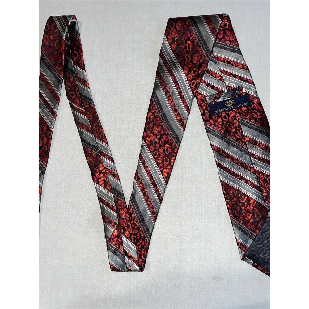 Desantis Collection Men’s Dress Tie Size 58” Red Gray Striped Business Formal